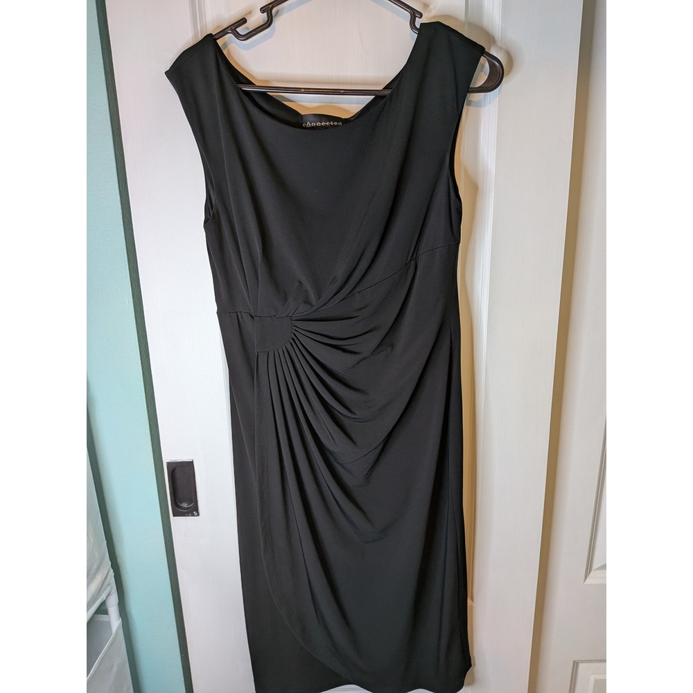 Connected Apparel Black Sleeveless Sunburst Pleat Sheath Dress Size 10 T1311708M